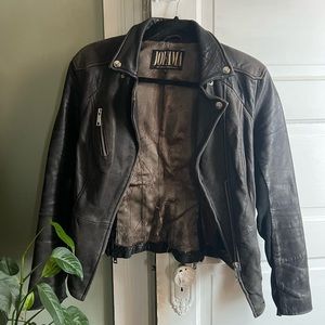 Vintage Jofama black leather motorcycle jacket